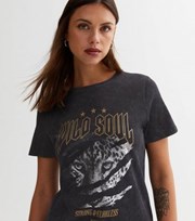 New Look Dark Grey Acid Wash Wild Soul Logo T-Shirt